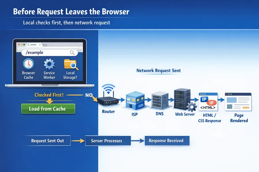 Browser checks cache first before sending a network request