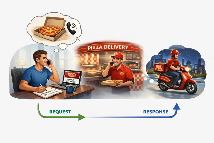 Ordering a pizza is like sending a request and getting a response