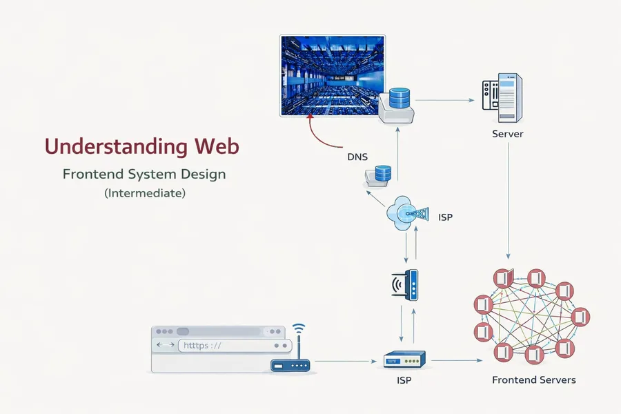 Browser, DNS, ISP and frontend servers connected in a mesh